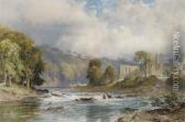 A View Of Finchale Priory On The River Wear Oil Painting - George Arthur Fripp