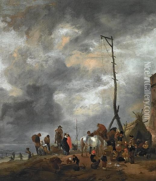 Fishermen On The Beach Oil Painting - Pieter Wouwermans or Wouwerman