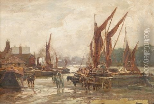 On The Quayside Oil Painting - Joseph Milne