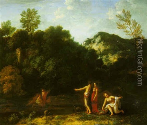Classical Landscape With Figures Oil Painting - Pieter Rysbraeck