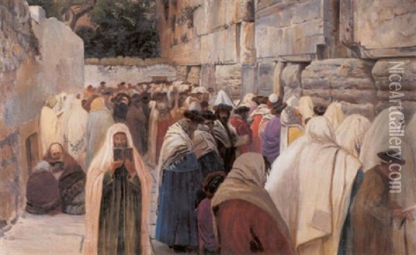 At The Wailing Wall Oil Painting - Gustav Bauernfeind