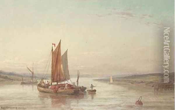 A barge setting sail on the Medina River Oil Painting - George Gregory