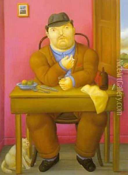 Man at The Table 1996 Oil Painting - Fernando Botero