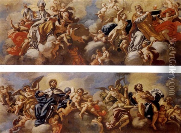 Santi In Gloria (2 Works) Oil Painting - Francesco de Mura