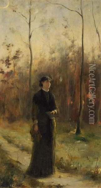Waldspaziergang Oil Painting - Charles Auguste Mengin