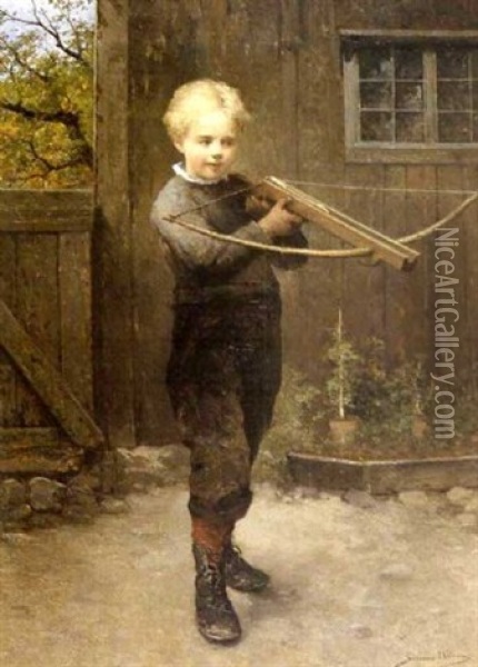 Pojke Med Armborst Oil Painting - Johan Severin Nilsson