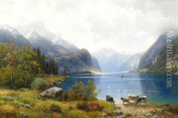 Herbstmorgen Am Achensee Oil Painting - Josef Schoyerer