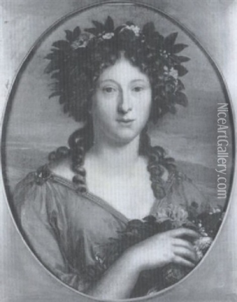 Portrait De Jeune Femme En Flore Oil Painting - Jean-Baptiste van Loo