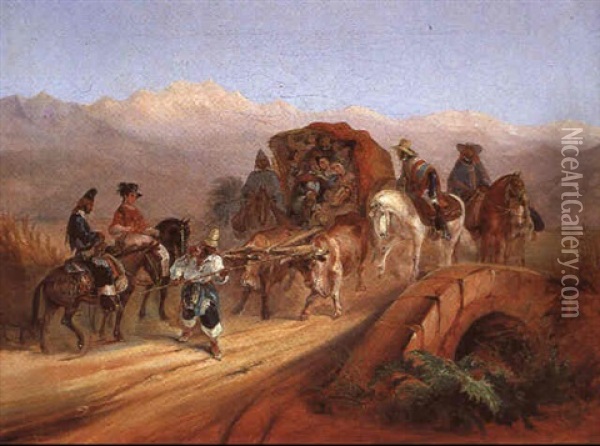 Paseo A Los Banos De Colina. Chile Oil Painting - Johann Moritz Rugendas