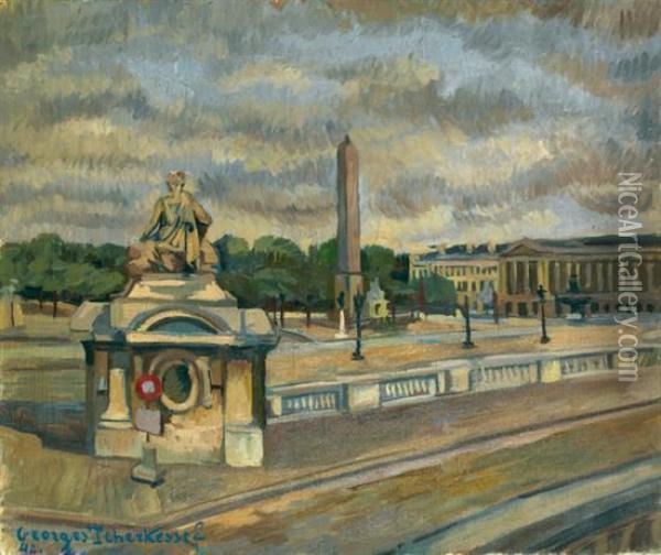 Place De La Concorde Oil Painting - Georges Tcherkessof