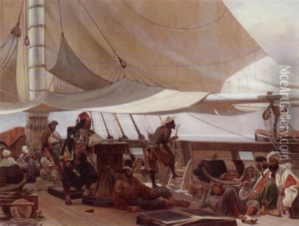 Turkish Sailors On A Boat At Full Sail Oil Painting -  Louise (Queen of Denmark)