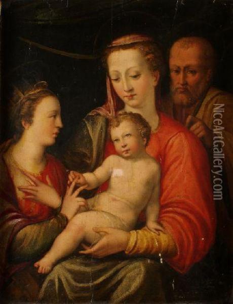 Sacra Famiglia Oil Painting - Giacomo Raibolini