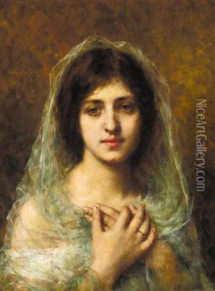 Portrait of a Young Girl 2 Oil Painting - Alexei Alexeivich Harlamoff