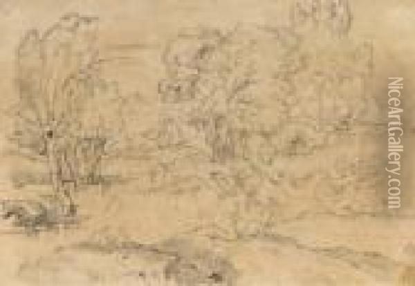Des Putti Jouant Avec Des Cygnes Sur Un Lac, Deux Femmes Au Secondplan, D'apres Carracci Oil Painting - Michel Corneille II