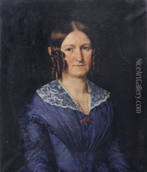 Portrait Einer Dame Im Blauen Kleid Oil Painting - Louis Anton Gottlob Castelli