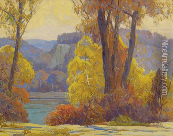 Autumn River Landscape Oil Painting - Carl Rudolph Krafft