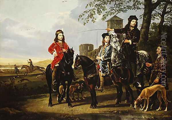 Starting for the Hunt Michiel and Cornelis Pompe van Meerdervoort with Their Tutor and Coachman Oil Painting - Aelbert Cuyp