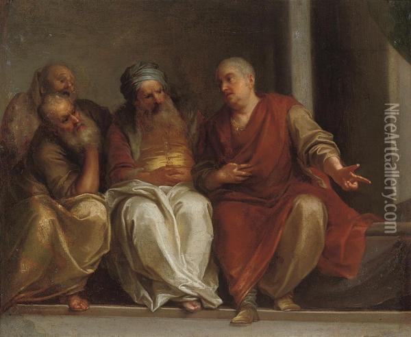Four Philosophers Conversing Oil Painting - Henri Antoine de Favanne