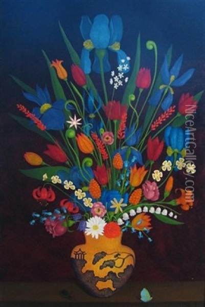 Still Life Of Flowers And Insects Oil Painting - Charles Jay Taylor