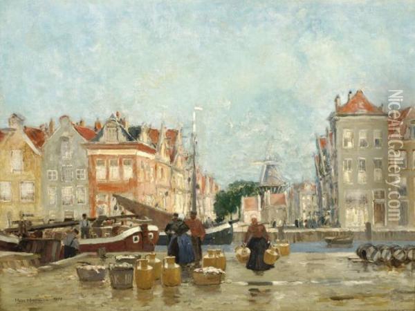 A View Of Amsterdam Canals Oil Painting - Hans Herrmann