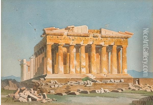 The Parthenon; Lyssicrates Monument; Thetemple Of Olympius Zeus; Column From The Temple Of Olympiuszeus Oil Painting - Stefano Lanza