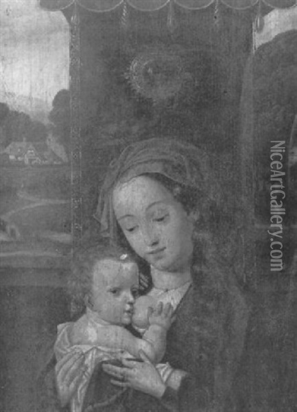 Vierge A L'enfant Devant Un Paysage Oil Painting - Bernaert (Barend) van Orley
