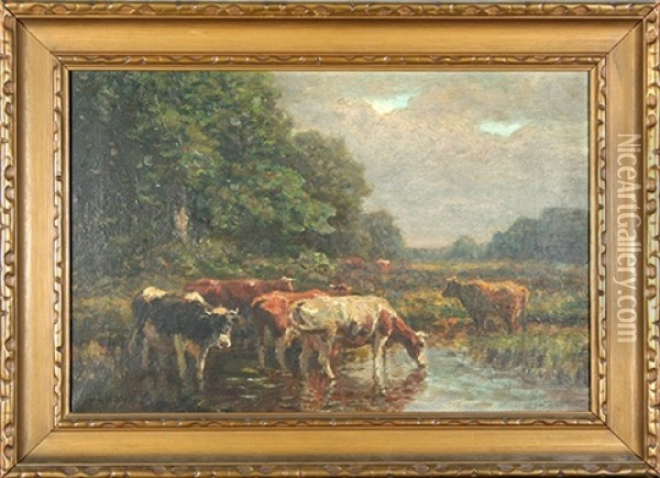 Cows At Water Oil Painting - George Arthur Hays