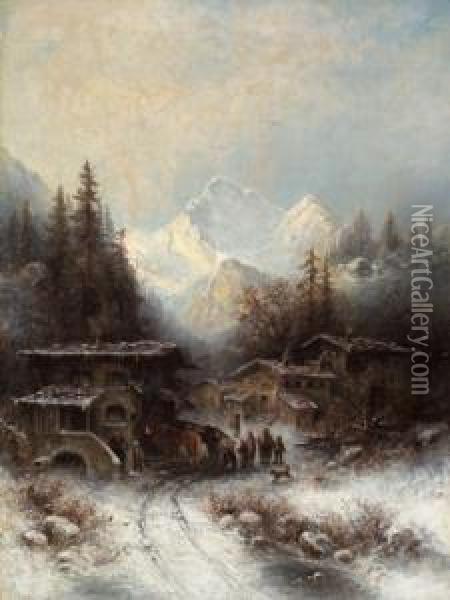 Verschneites Dorf Oil Painting - Albert Muller-Lingke