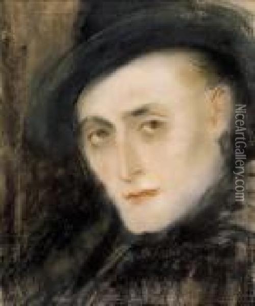 Male Head With A Hat Oil Painting - Jozsef Rippl-Ronai