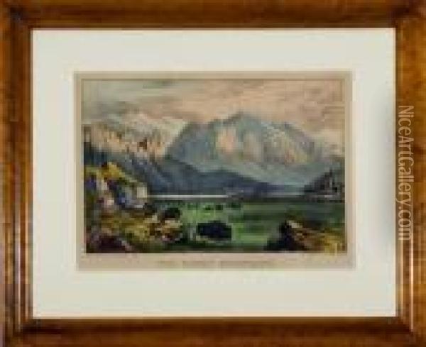 The Rocky Mountains Oil Painting - Currier & Ives Publishers