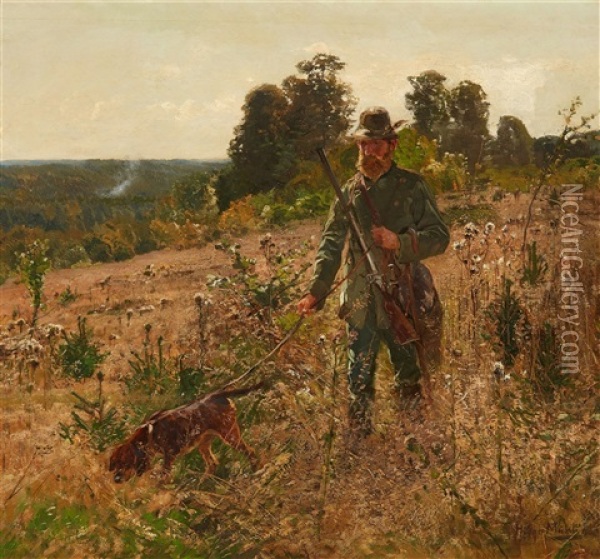 Ranger With His Dog Oil Painting - Hugo Muehlig
