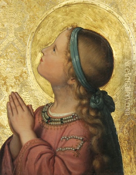Betendes Junges Madchen Mit Heiligenschein Oil Painting - Johann von Schraudolph