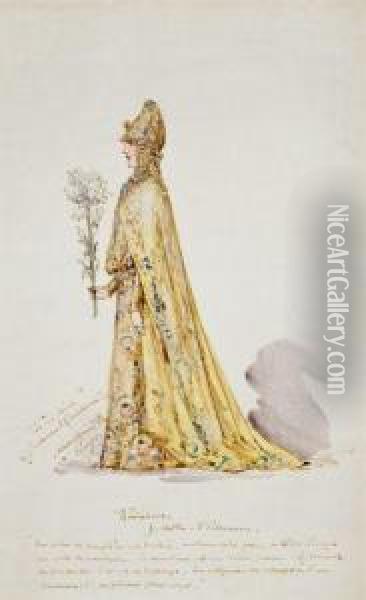 Deux Etudes De Costumes Pour Sarah Bernhardt Dans Le Role De Theodora Oil Painting - Walter E. Spindler
