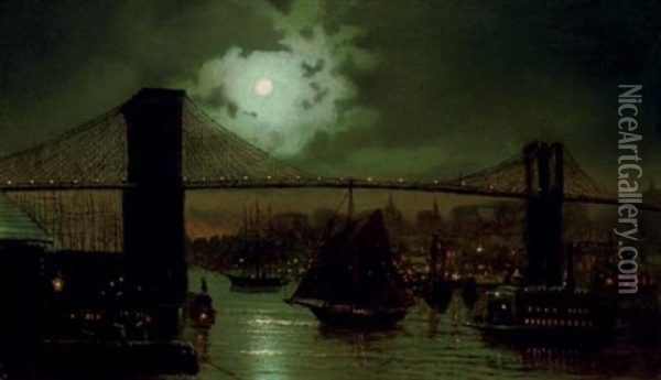 The Brooklyn Bridge Oil Painting - Walter Linsley Meegan