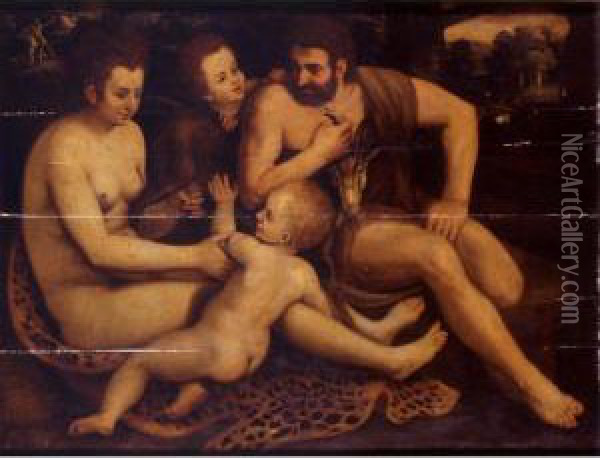 Adam And Eve With Cain And Abel Oil Painting - Frans I Vriendt (Frans Floris)