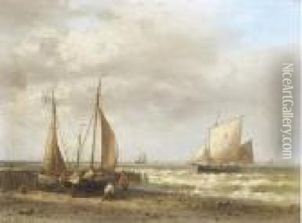 Shipping Off The Dutch Coast Oil Painting - Abraham Hulk Jun.