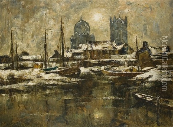St. Quirin Im Winter Oil Painting - Wilhelm Schmetz