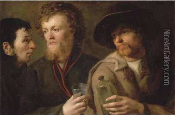 Three Men With A Glass And A Bottle Oil Painting - Giuseppe Bossi