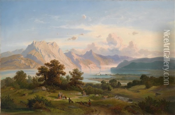 Blick Auf Schloss Orth Am Traunsee Oil Painting - Josef Mayburger