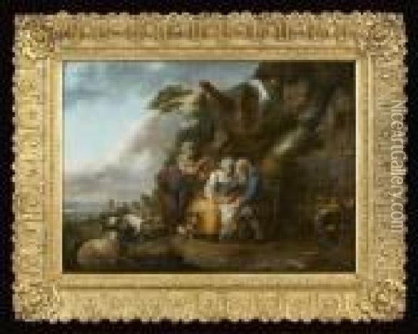 L'heureuse Famille A La Ferme Oil Painting - Louis Joseph, Dit Watteau De Lille
