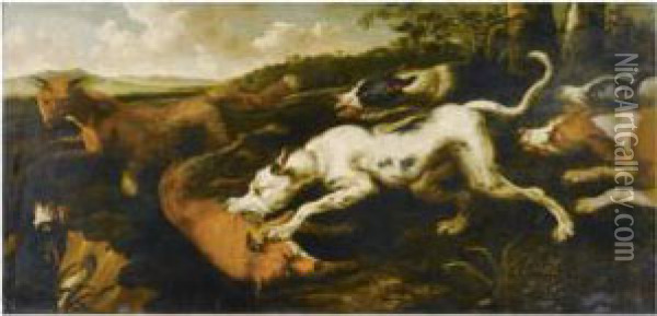 Hounds Hunting A Brace Of Foxes Oil Painting - Paul de Vos