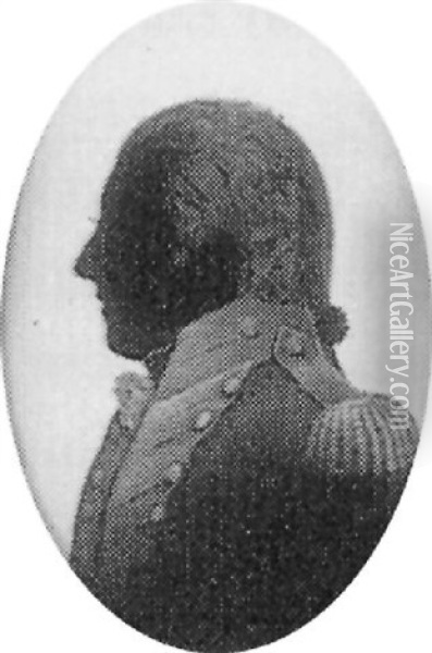 A Fine Profile Of Major Thomas Oldfield, Facing Left, His Hair En Queue, Wearing Frilled Cravat And Naval Uniform Oil Painting - Arthur Lea