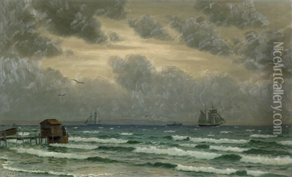 Sturmische See Mit Segelschiffen Und Dampfschiff Oil Painting - Christian Blache