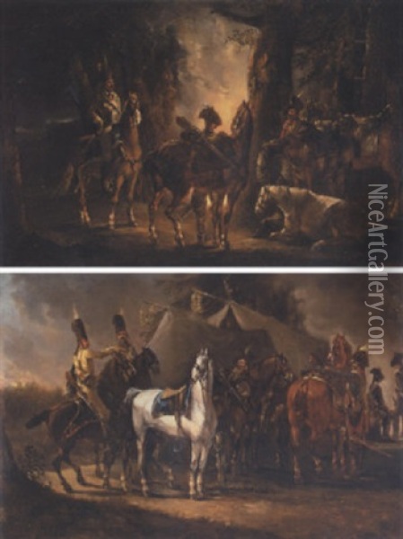 Military Encampment With Cavalry Oil Painting - Dirk Langendyk
