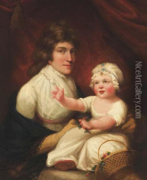 Portrait D'une Femme Assise Portant Un Enfant Oil Painting - John Hoppner