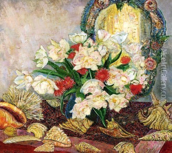 Flowers and Shells Oil Painting - Lassak Lajos