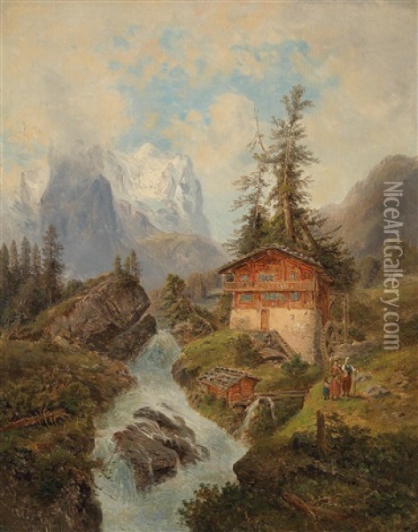 Das Wetterhorn In Der Schweiz Oil Painting - Gustav Barbarini