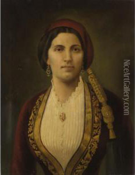 Portrait Of Kalidona Tricoupis Oil Painting - Spyridon Prosalentis
