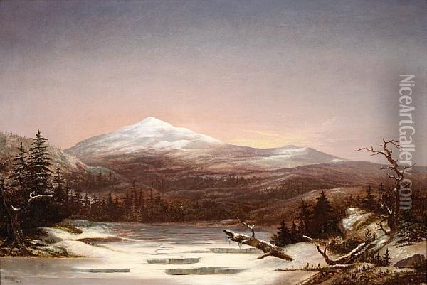 A Lake And Snow-coated Mountains At Sunset Oil Painting - Frederick A. Butman