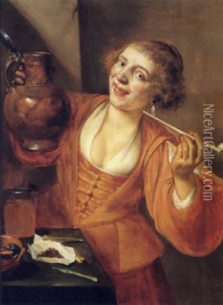 Femme Buvant Et Fumant Oil Painting - Willem Van Odekerken